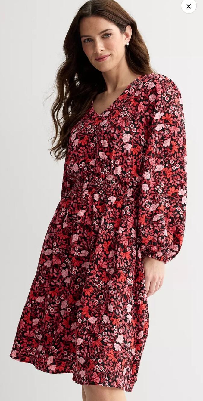 Draper James Red Floral Puff Sleeve Dress